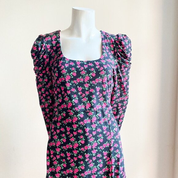 NWT AFRM Revolve Floral Pink Rose y2k Granny Ruched Shoulder Midi Dress S - Picture 3 of 11